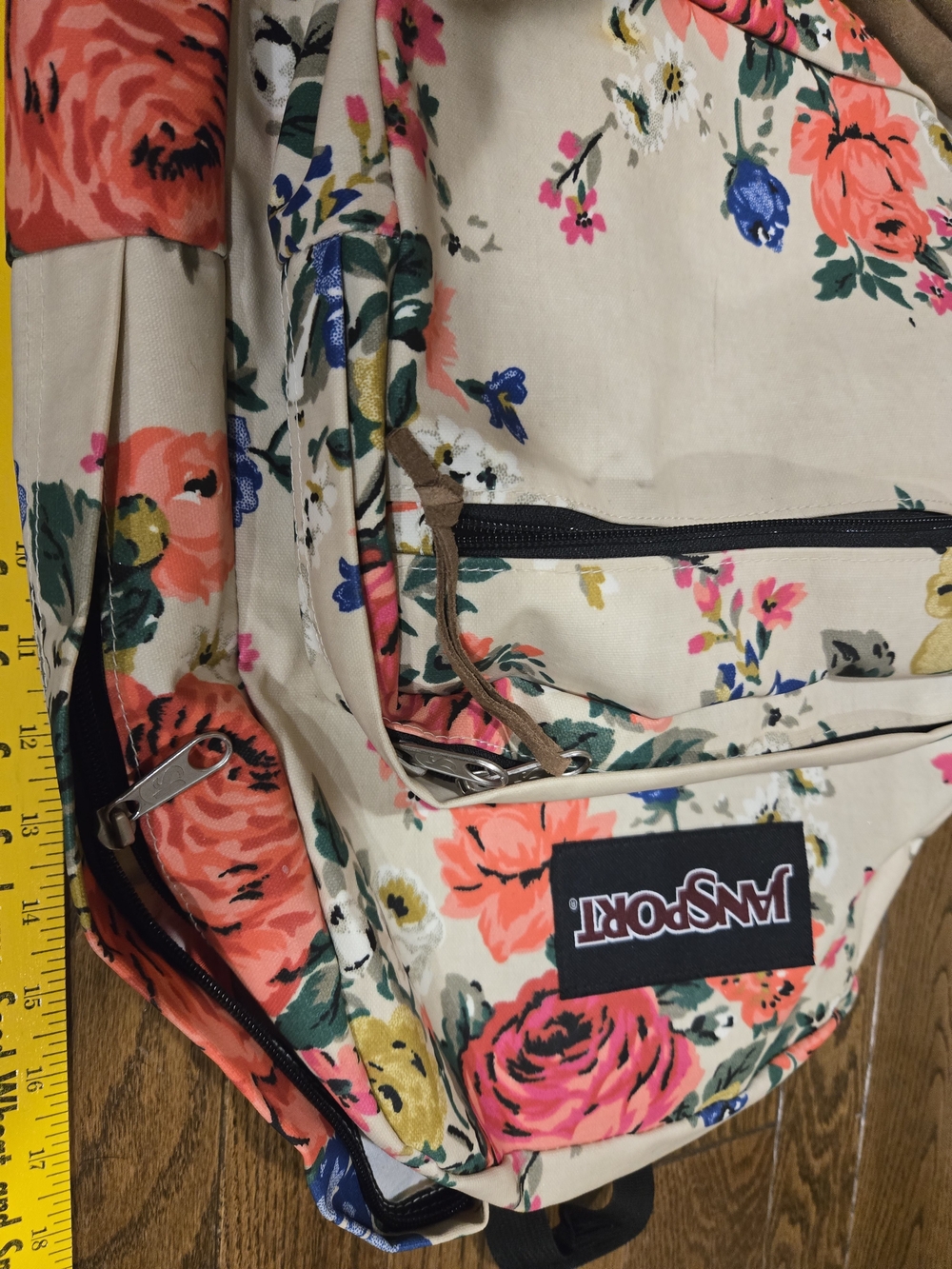 Jansport Cream Floral Backpack with Pink, Coral & Blue Blooms